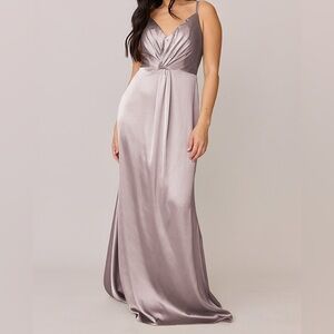 Revelry Giada Satin Dress in Taupe